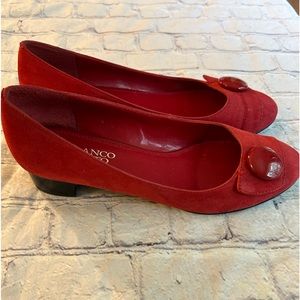VINTAGE Y2K FRANCO SARTO L-ASIA CRANBERRY RED SUEDE LOW HEEL SLIPONS WOMENS 8M